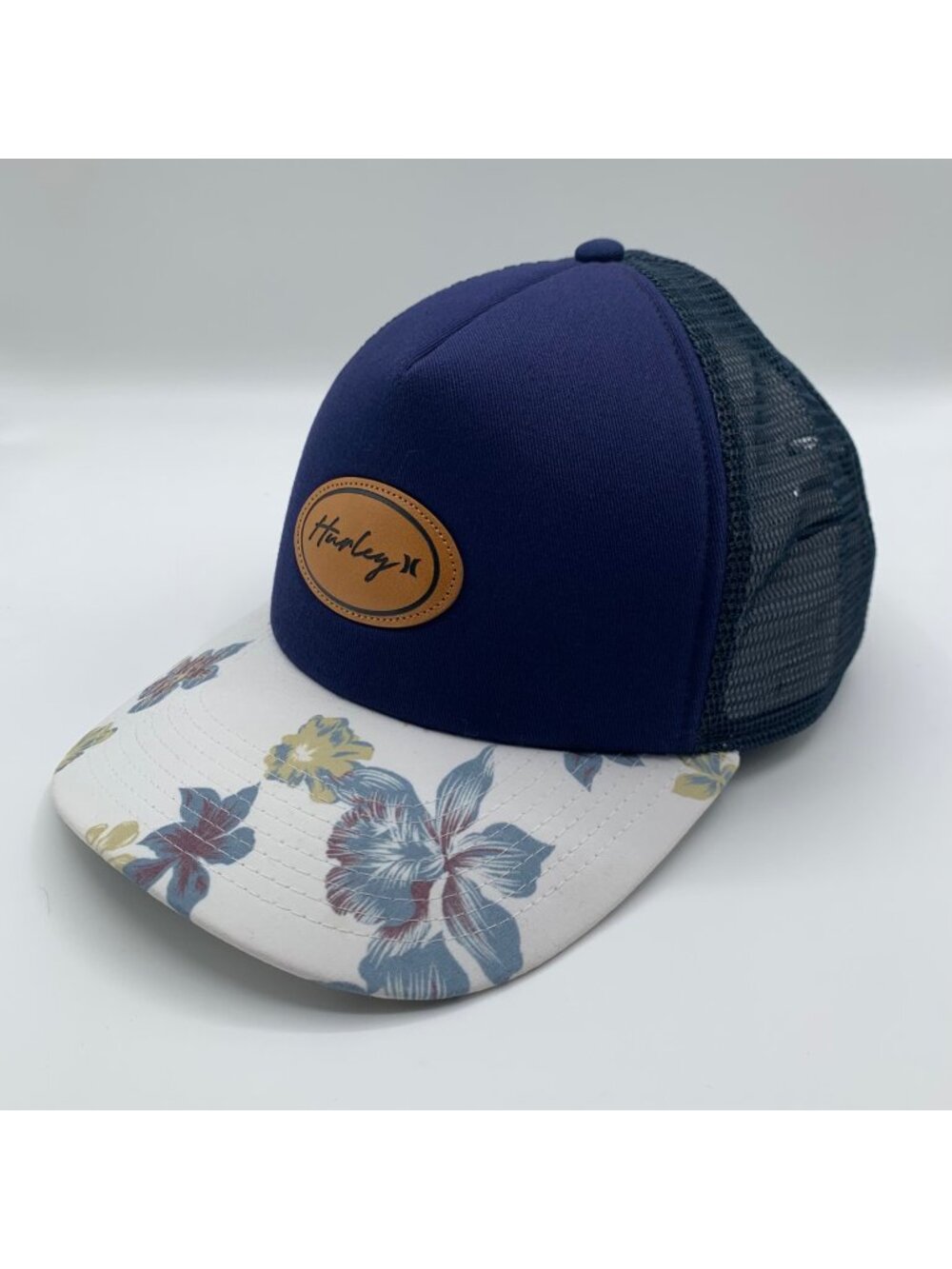 Hurley Unisex Navy Blue White Floral Print Bill Foam Snapback Trucker Hat